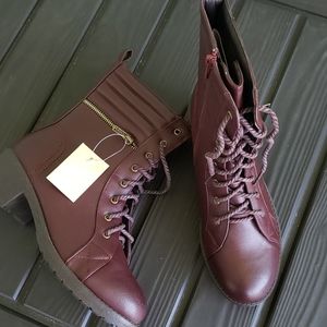 Bella Marie Maroon Lace-Up Ankle Boots